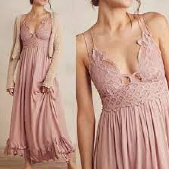 Free People One Adella Maxi Strappy Slip Dress Lace Bodice Rose - Picture 6 of 8